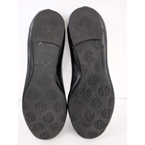 Tory Burch Reva Ballet Flats Shoe Womens 6 Black Slip On Metal Logo Travel Prepp - Picture 7 of 14